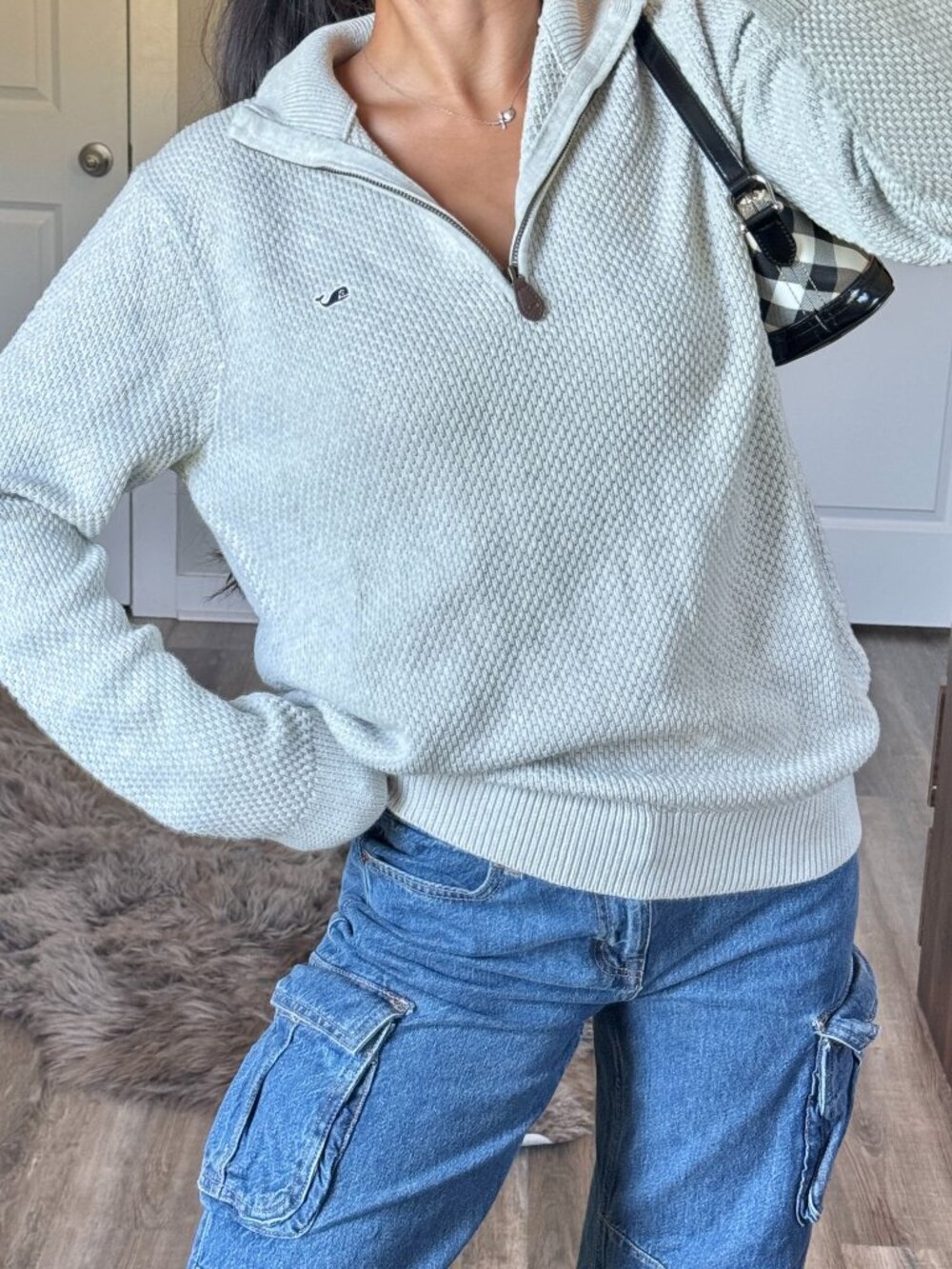 Vineyard Vines Gray Quarter Zip Sweater Mens S Preppy Pullover Textured Knit